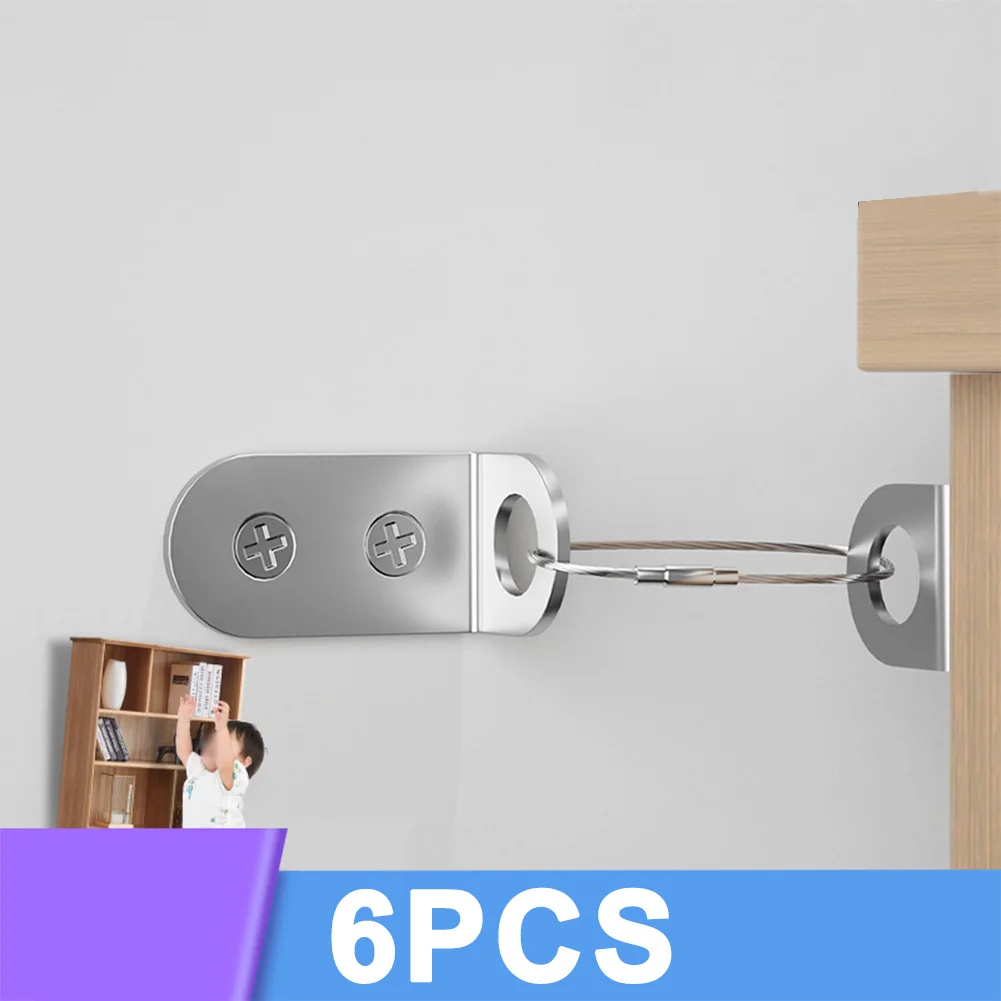 6 Pack Metal Furniture Anti Fastener Right Angle With Wire For Dressing Table Cabinet Home Improvement Safety Tool