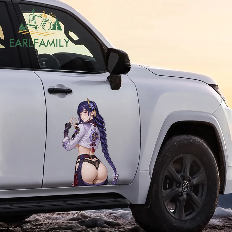 EARLFAMILY 43cm for Genshin Impact  Raiden Shogun Big Car Stickers Cool Personality Anime Windshield Decals Car Door Decor