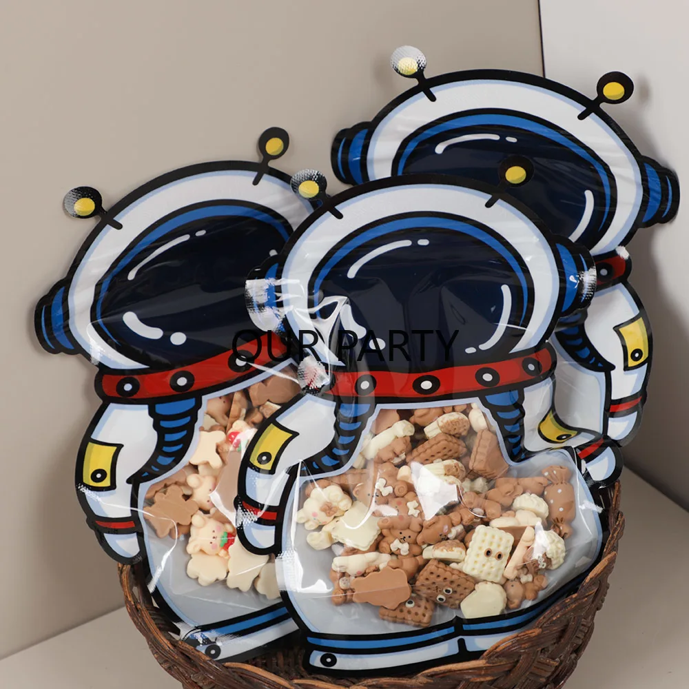 10Pc Cute Astronaut Candy Cookie Bags Outer Space Theme Self Sealing Snack Packing Bag for Kids Birthday Baby Shower Party Decor