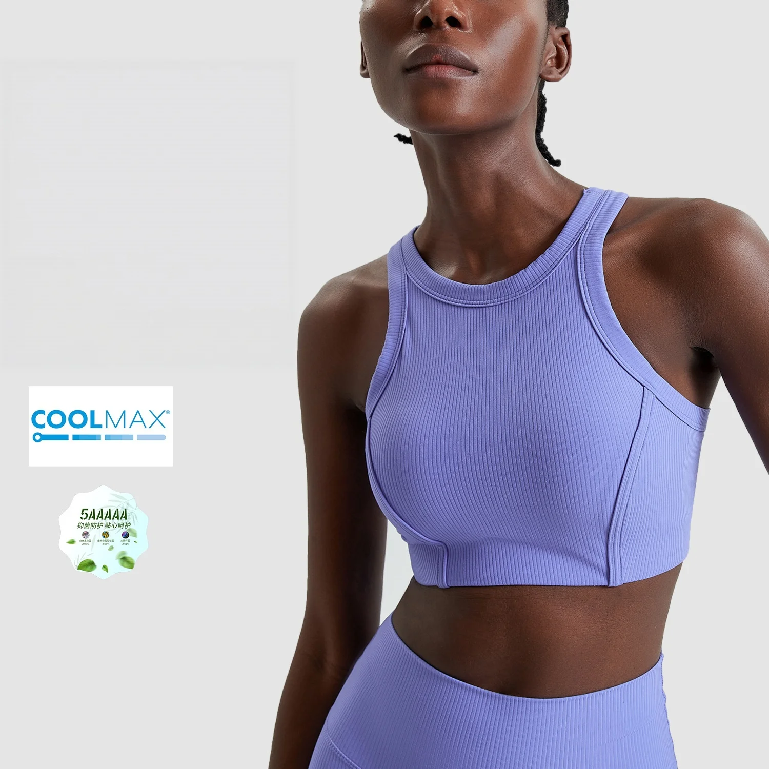 Hotselling High-neck willow leaf stripe fan round cup sports bra for women anti-shock yoga fitness vest running bra