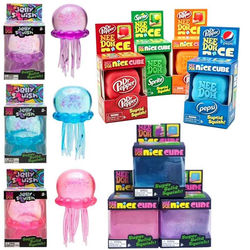 Pelota Antiestrés Schylling Needoh Nice Cube, Juguete Sensorial de Rebote Lento con Diseño de Dr Pepper y Sprite para Aliviar la Ansiedad