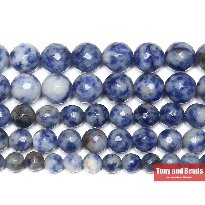 Natural Stone Faceted Sodalite Round Loose Beads 15\