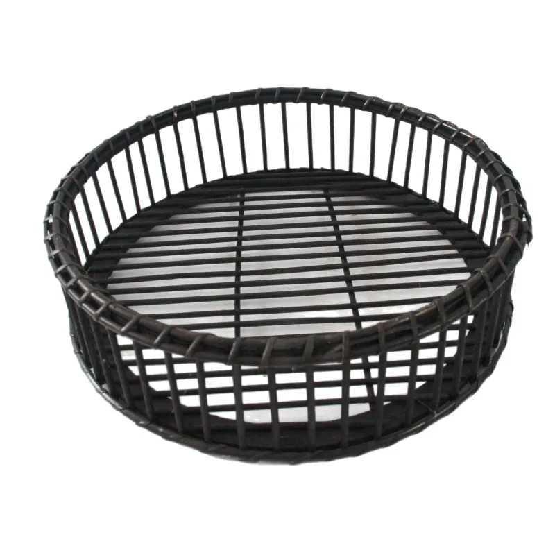 Simple round flower table indoor bamboo woven flower shelf, living room floor combination flower table, plant pot shelf