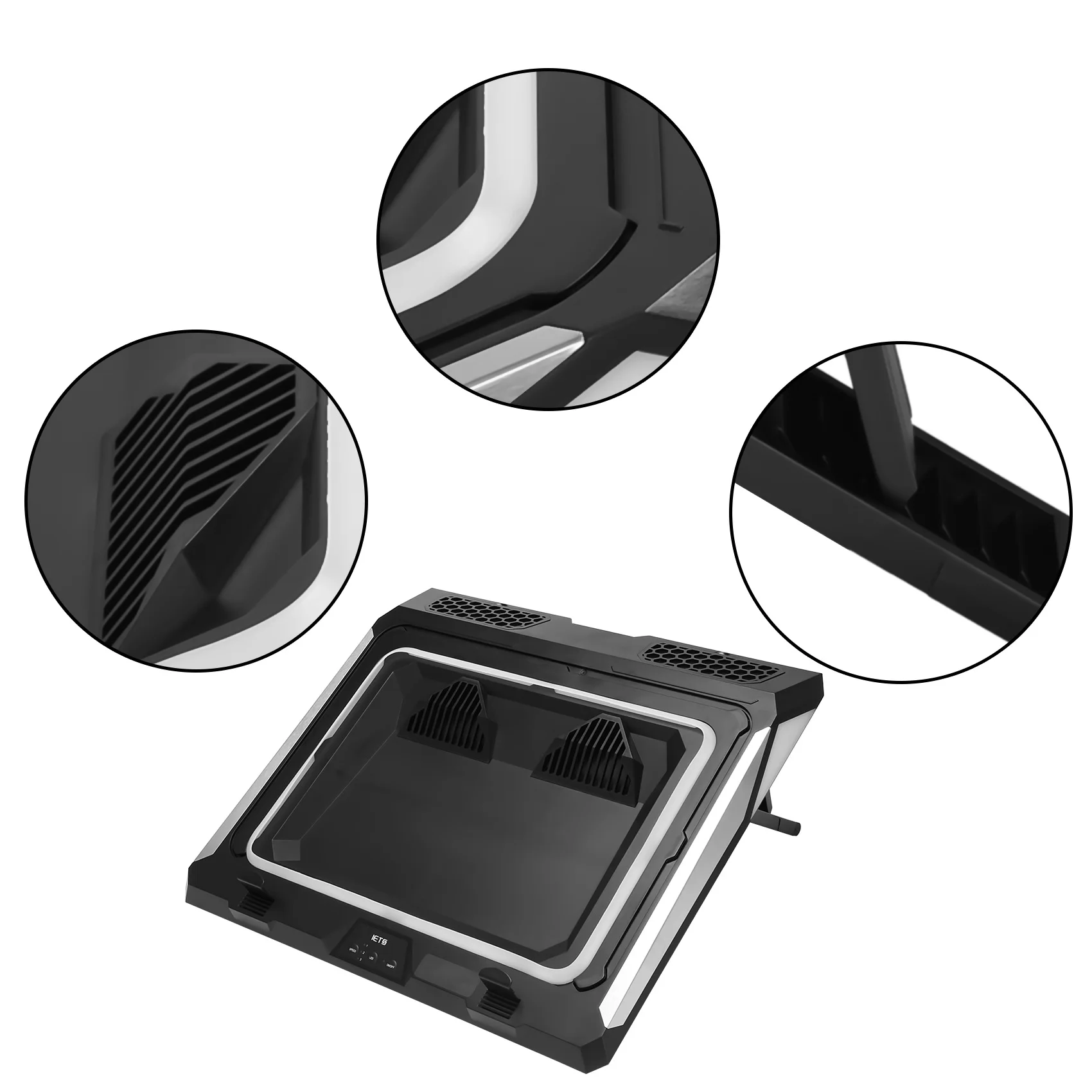 IETS-GT300 منفاخ مزدوج لوحة تبريد الكمبيوتر المحمول للألعاب ، وسادة تبريد مع مرشح الغبار والأضواء الملونة