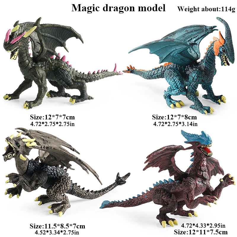 Oenux-Flying Magic Dragon Action Figures para crianças, monstros rotativos, dinossauros, animais de brinquedo, modelo PVC, coleção, presente de Natal, 4 pçs/set