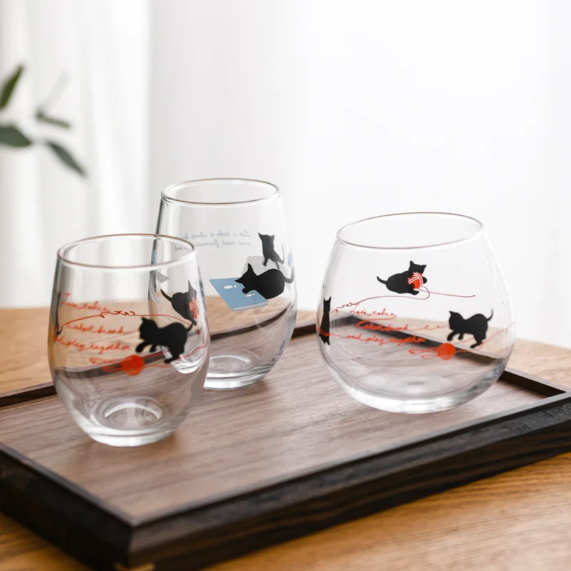 

Japanese Import Cute Cat and Me Glass Cup Milk Juice Breakfast Home Use