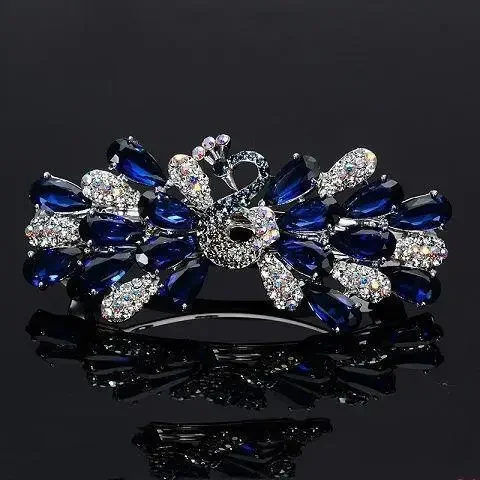 Rhinestone Peacock Hair Clip Headdress Large Ponytail Clip Spring Clip Top Clip Lady Hair Accessories