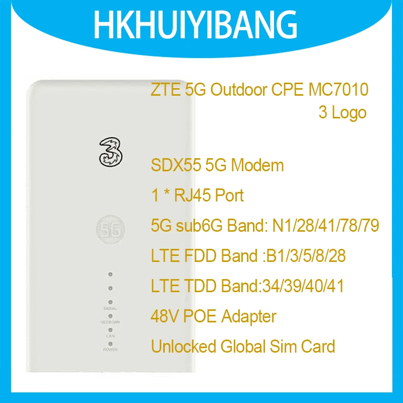 

ZTE 5G Открытый CPE MC7010 Сотовый модем 48 В POE Gigabit Ethernet Порт 5G sub6G NSA+SA 4G LTE CAT22 Открытый беспроводной маршрутизатор Sim