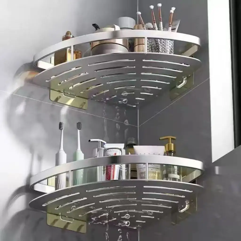 Bathroom Shelf Aluminum Alloy Shampoo Rack Makeup Storage Organizer Shower Shelf Bathroom Accessories No Drill Wall Corner Shelf