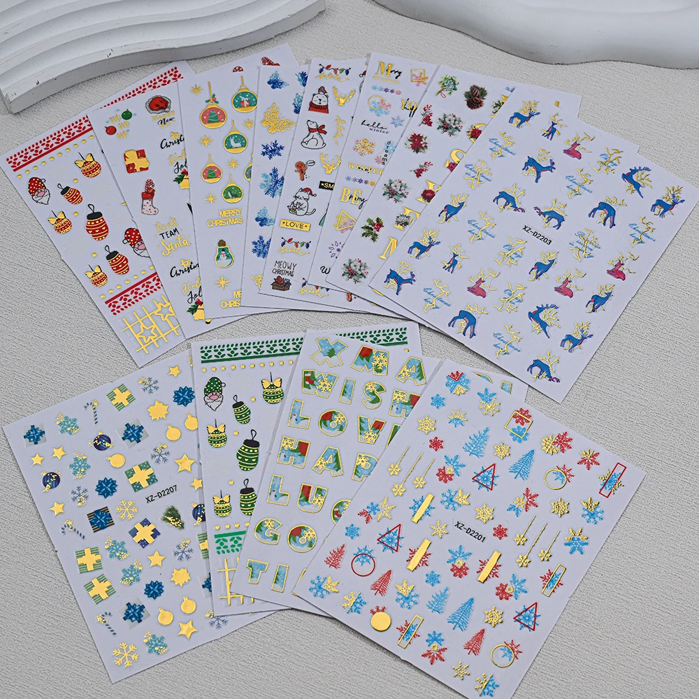 12PCS 3D Cartoon Santa Claus Nail Decals Christmas Nail Stickers DlY Snowflake Christmas Elk Nail Supplies Manicure Accessories*