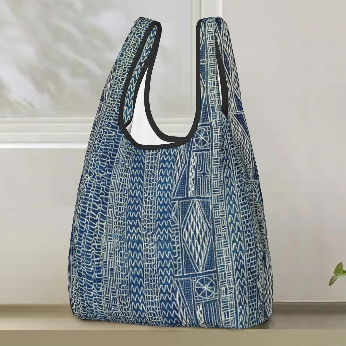 

Ndop Cameroon West African Textile Shopping Bag Portable Tote Bags Foldable Shoulder Shopper Bag Groceries Handbag