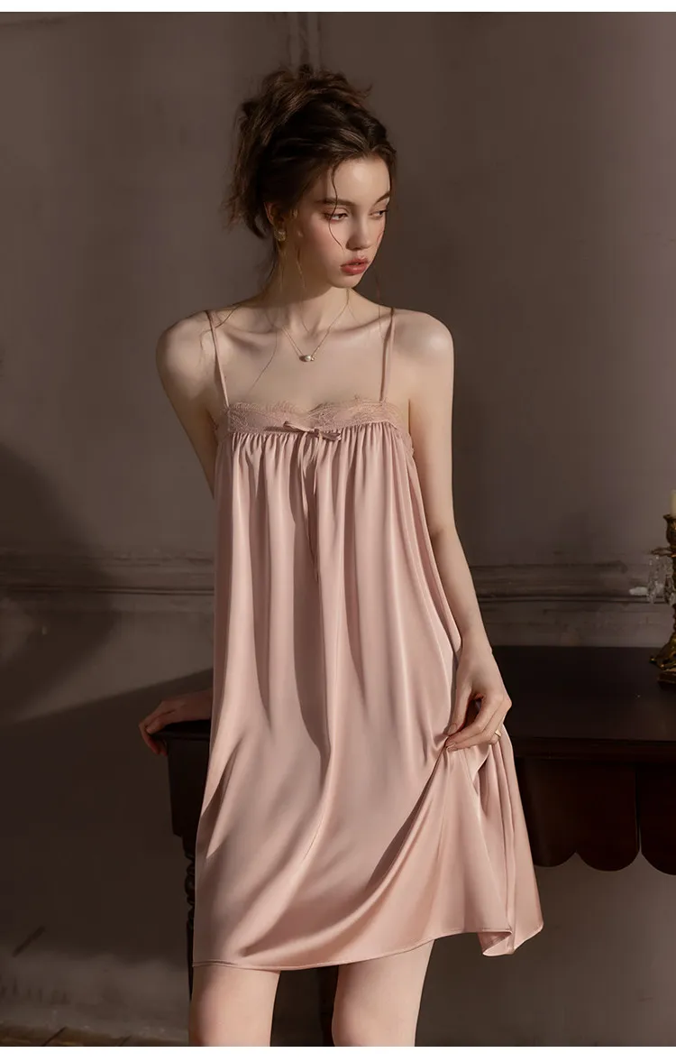 Winsleter-Women Sexy Suspender Strap Nightgown, V Neck Lace Patchwork, French Sweet Thin Bride Pajamas, 2026 Summer New P64515CC