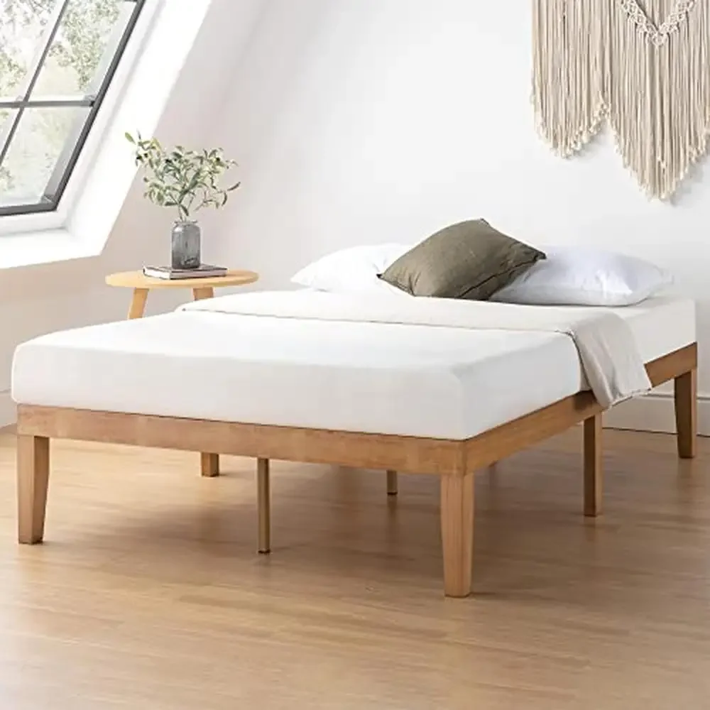 Solid Wood King Platform Bed Frame Sturdy Wooden Slats Noise-Free Construction Non-Slip Tape 16