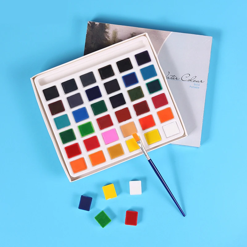 12/18/24/36 Colors Solid Watercolor Paint Set with Brushes, Portable Water Color Pigment for Kids Students Beginners Art Drawing