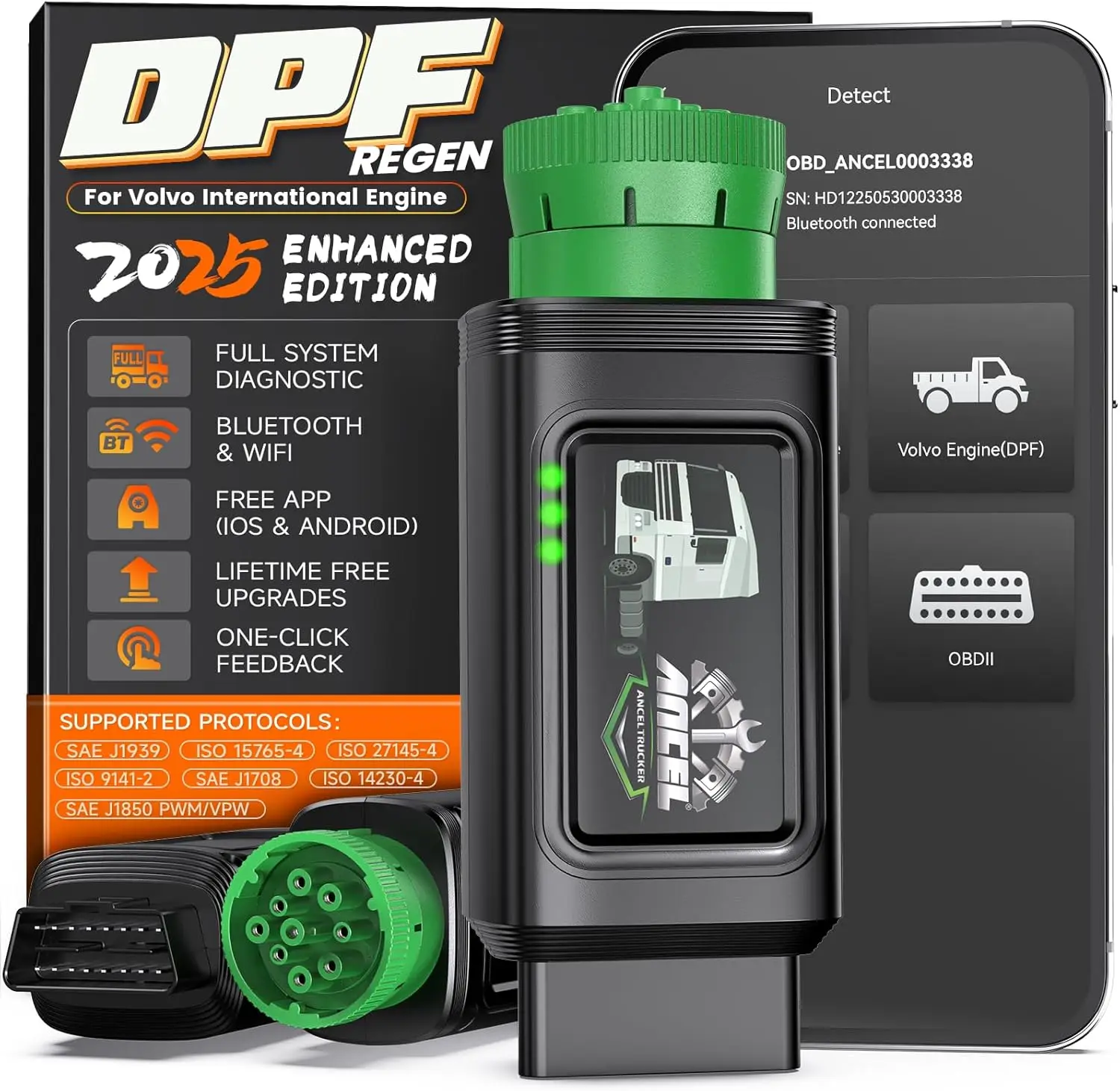 

HD120 Heavy Duty Truck Scanner for Volvo & International, DPF Regen, HD-OBD Diesel Diagnostic Tool, Lifetime Free Updates