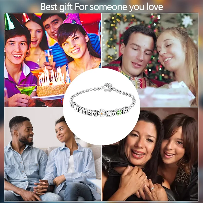 925 فضة التصميم الأصلي 17-20 سنتيمتر محظوظ صديق أربع أوراق البرسيم النساء سوار DIY بها بنفسك مجوهرات رائعة هدايا 2025 جديد في