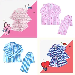 2022 Summer New Bt21 Kawaii Anime Girl's Pajamas Short-Sleeved Thin Section Cute Bt21 Home Clothes Two Piece Set Girl Gift