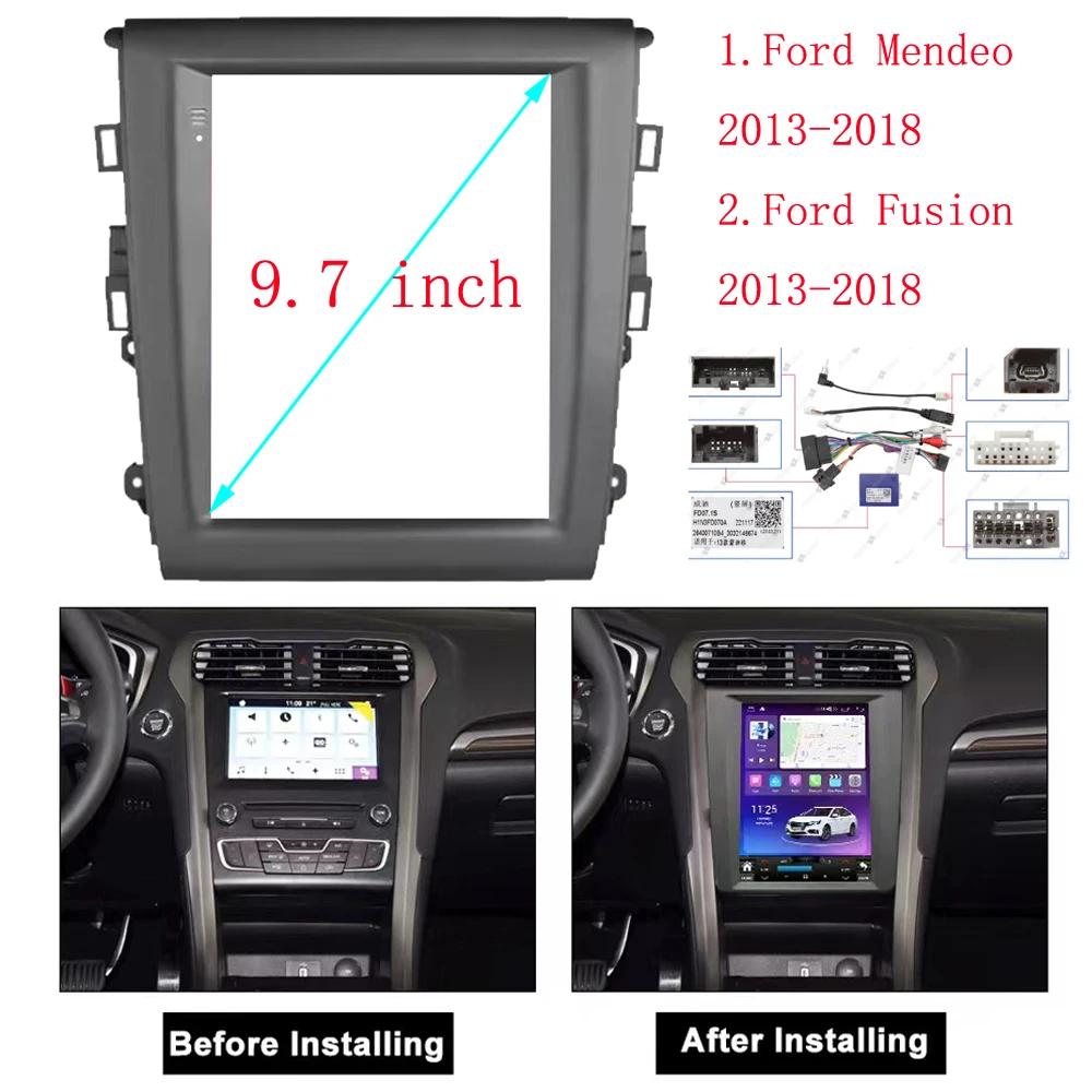 

9.7 INCH Car Frame Adapter For Canbus Box Decoder For Ford Fusion Mondeo Tesla Style Android Radio Dash Fitting Panel Kit