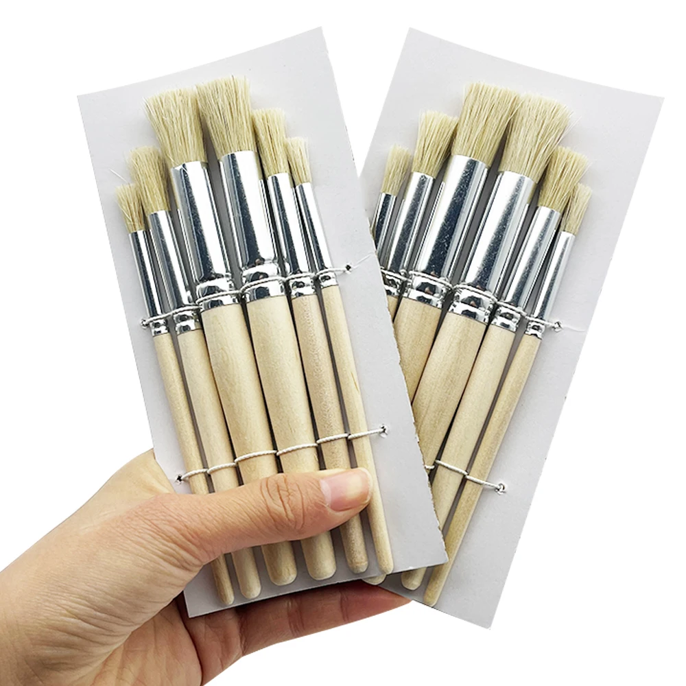 Wooden Stencil Brush Set, 12pcs Natural Hog Bristle Dome Stencil Brushes for Painting On Wood Wall, Stencil Projects Card Making