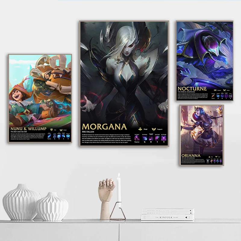 2023 Top Games League of Legends Miss Fortune Neeko Morgana Nidalee Nocturne Nasus Mordekaiser Home Decor Aesthetic Painting Art