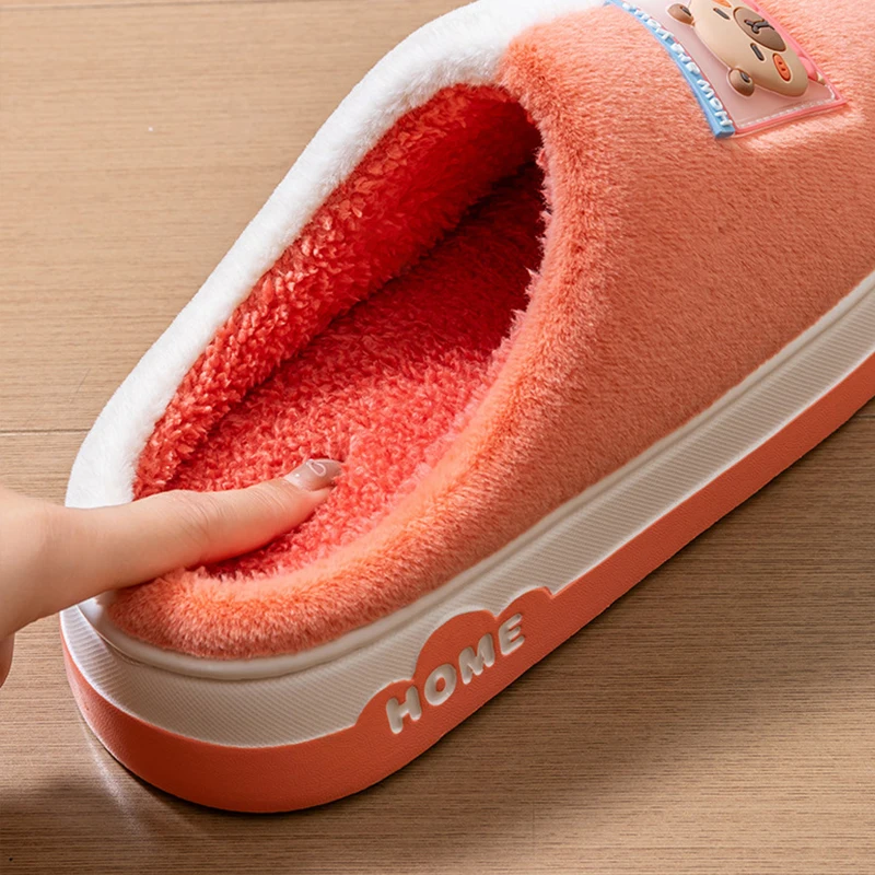 2025 New Cartoon Plush Slippers for Women - Winter Warm Couple House Shoes, Thick Sole Indoor Cotton-Lined Home Slides image 5