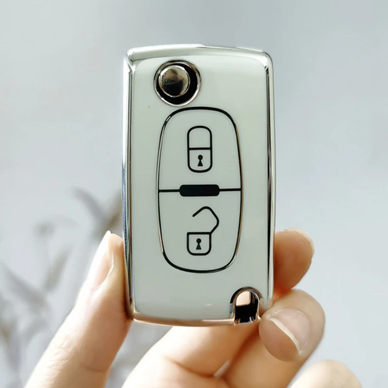 TPU Car Key Remote 2 3 Buttons Flip Key Shell Case For Peugeot 308 207 307 3008 5008 807 For Citroen C2 C3 C4 C5 C6 C8 Keychain