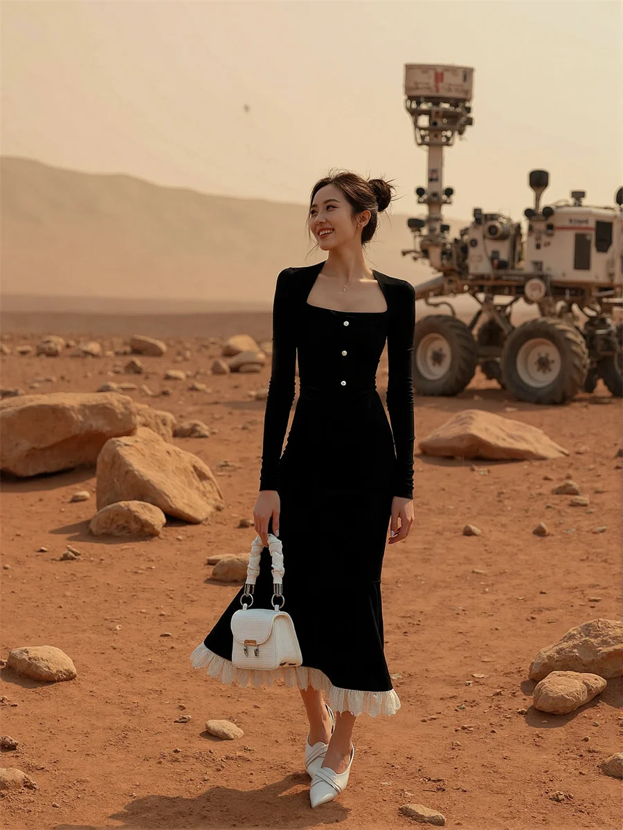 فستان نسائي Y2K طويل أسود ثنيات طبقات مكشكشة كشكشة طول الكاحل قابل للتحويل سروال قصير رائع مشد أزياء Cottagecore