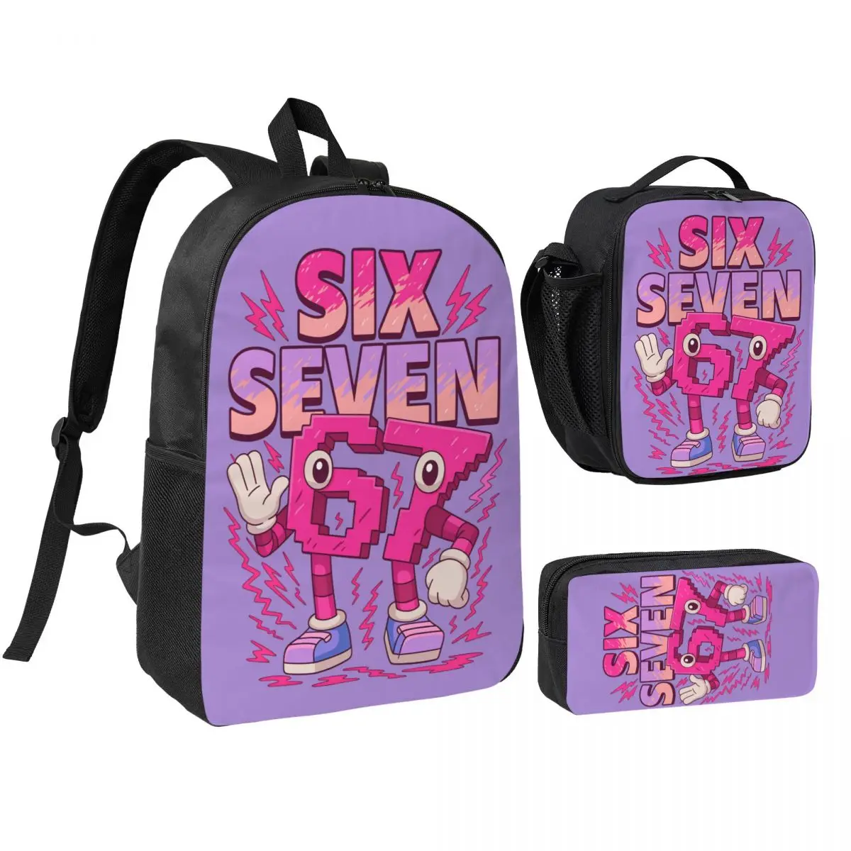 3pecs/set Six Seven Meme 67 Backpack for Teenage Laptop Daypack Lunch bag Pencil Case