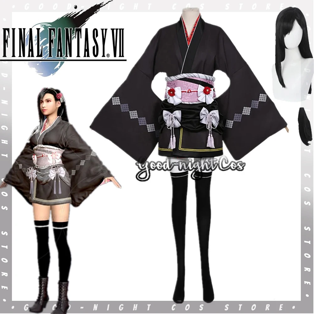 

Game Final Fantasy 7 Remake Tifa Lockhart Cosplay Costume Wig Short Kimono Lovely Women Uniform dress customize Halloween party