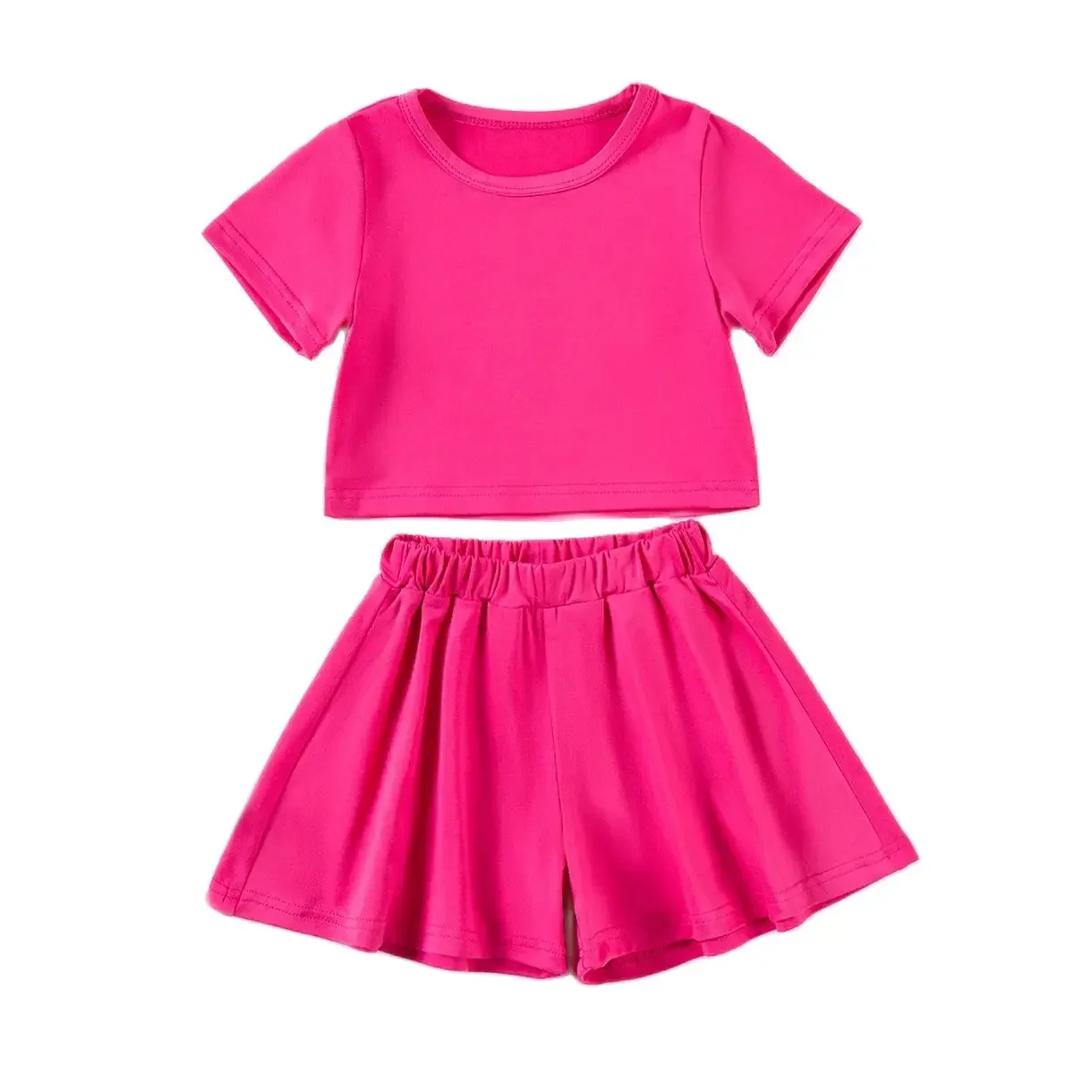 Baby Girls Solid Casual Suits Fahion Shorts Sleeves Tops and Flares Shorts Sets Children Outfits Summer Street 2024