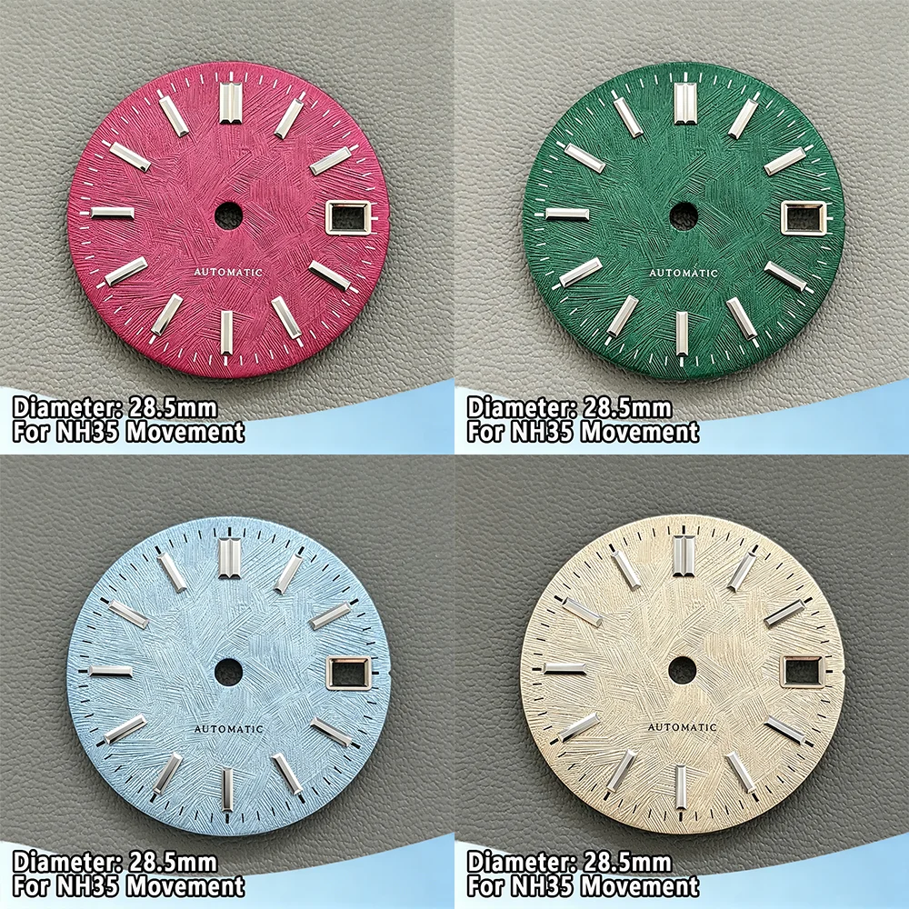 NH35 Dial 28.5mm Wine Red Watch Dial White Birch Tree Pattern Automatic Dial NH35 Face Silver Scale Multi Color Dial Watch Mod