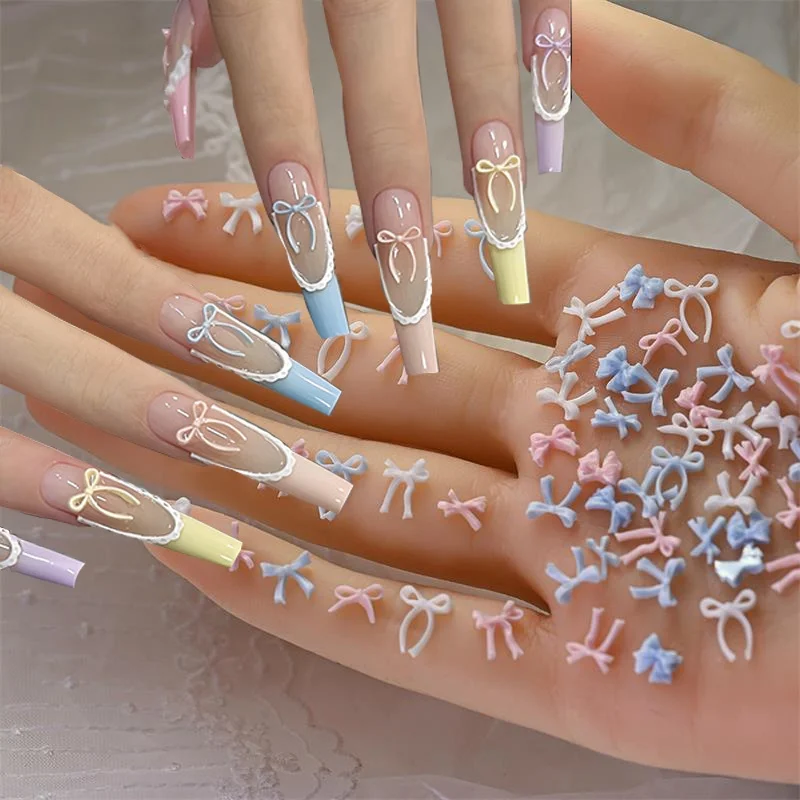 300pcs 3D Mini White/Pink/Blue Resin Bow Nail Art Charm Fairy Bowknot DIY Nail Decor Valentine Macaron Glamour Nail Jewelry Gems