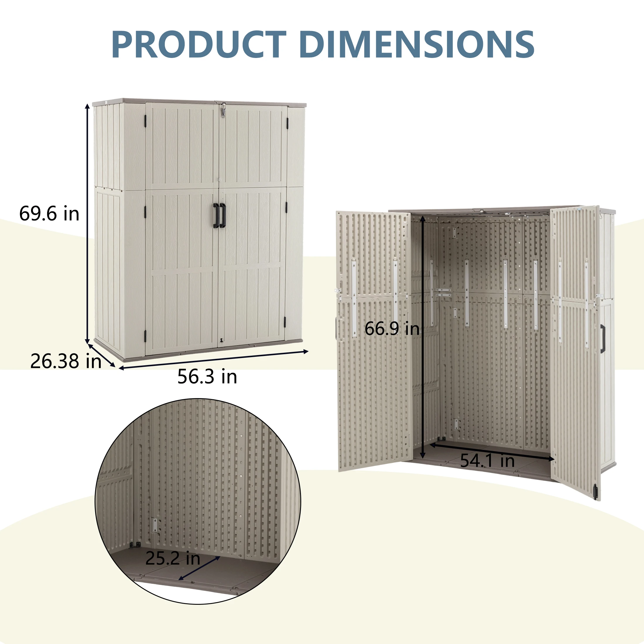 Resin Outdoor Storage Cabinet Double Tier No Shelves Sealed Top Waterproof UV Resistant Lockable All Weather Outdoor Patio Garden Storage Shed