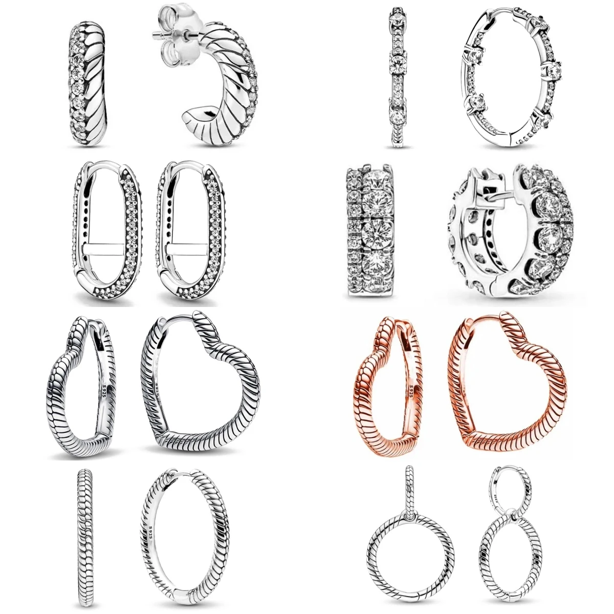 New 925 Sterling Silver Hoop Infinite Love Earrings White Stone Rose Gold Heart Pendant Women DIY Jewelry