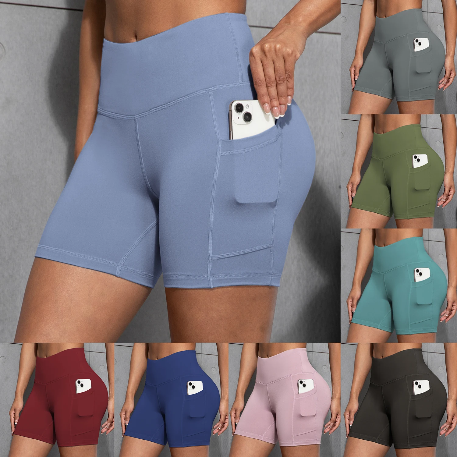 Womens Yoga Pocket Shorts Leggings High Waist  Exercise Fitness Wear Girls Running Elastic  Short Pants Sports Outfits ﻿