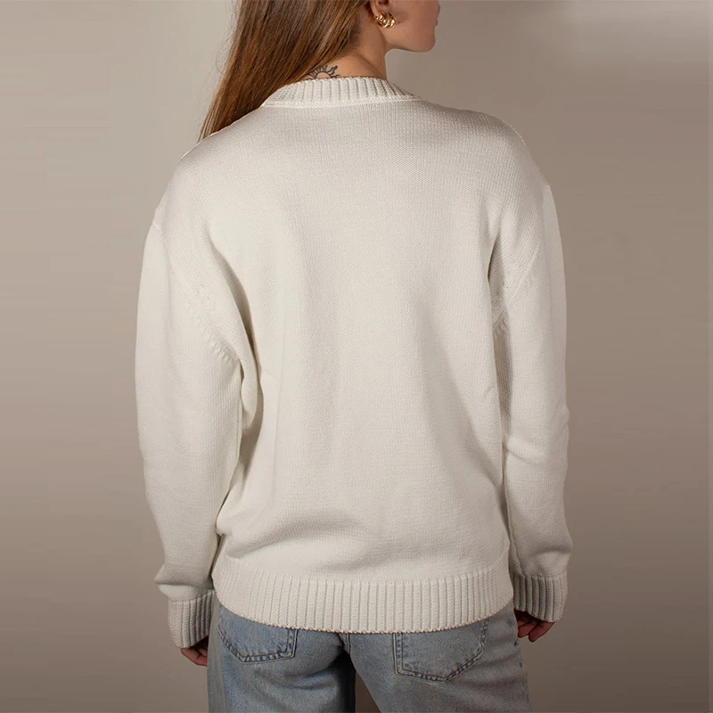 Pullover da donna con motivo estetico gotico vintage Y2K Grunge retrò oversize bianco lavorato a maglia autunno o collo maglione a maniche lunghe