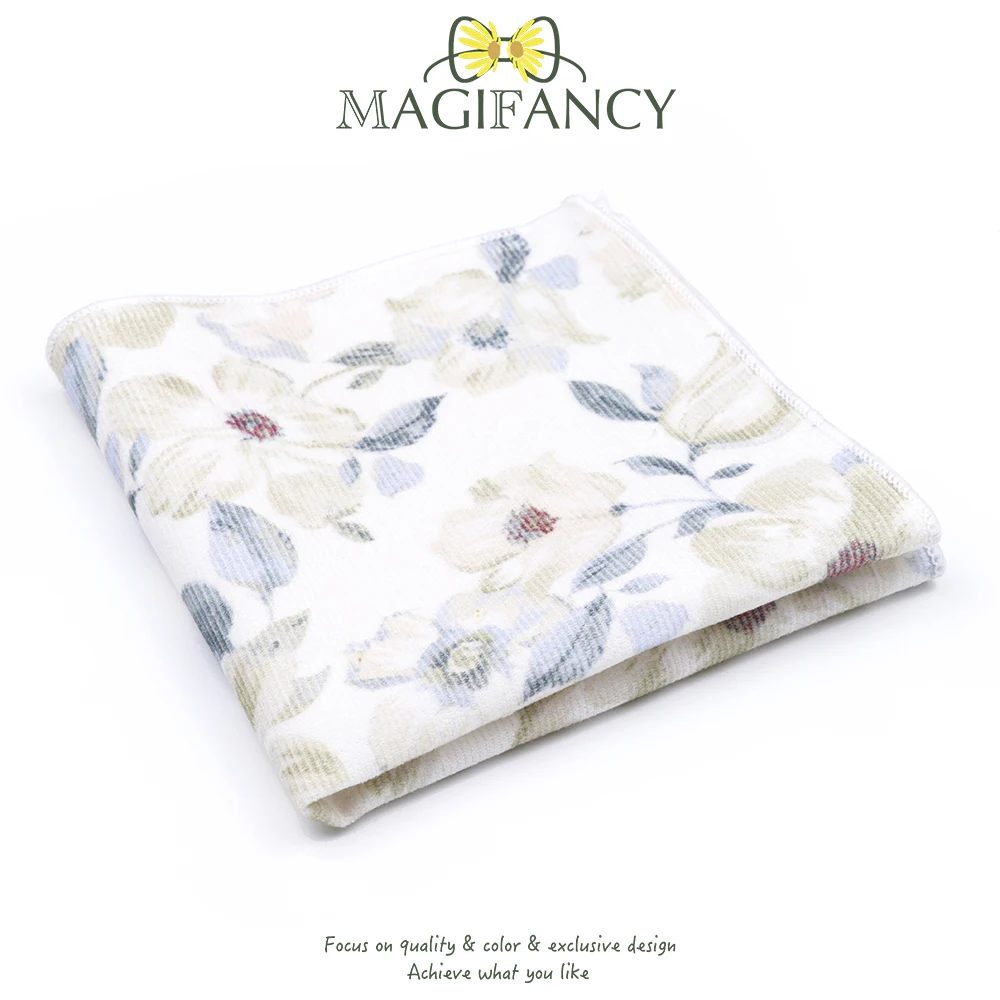 Mouchoir imprimé floral en velours côtelé pour homme, 100% coton, marron et beige, pochette de fête de mariage, accessoire cadeau, automne et hiver, 23cm