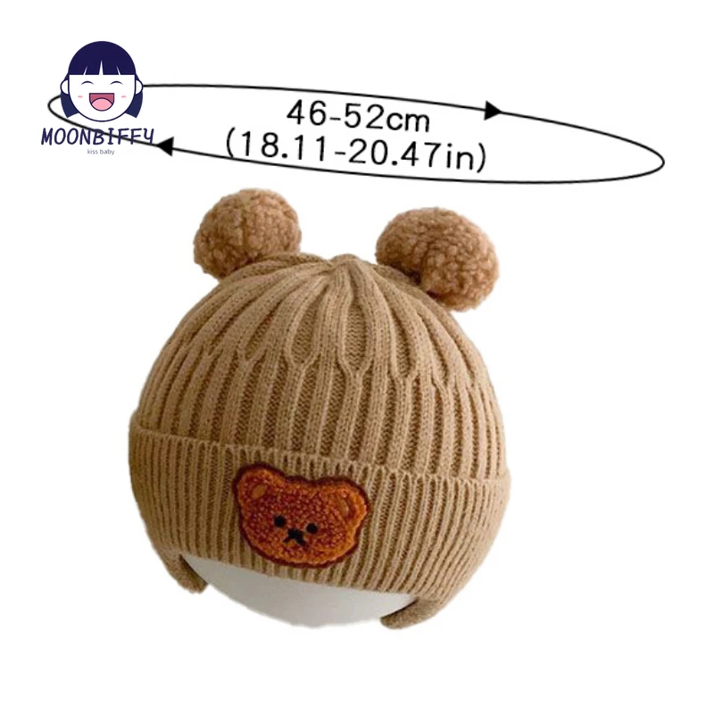 Winter Baby Beanie Cap Cartoon Bear Ear Protection Knitted Hat for Toddler Boys Girls Cute Korean Warm Kids Crochet Hats Gorros