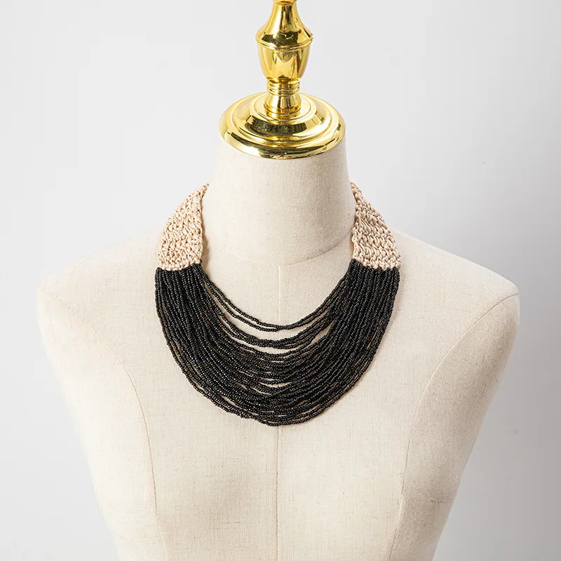 Collana di perline Colore Originalà Multistrato Lavorato a mano Boemia Marea regolabile Semplice collana di perle di riso retrò  36