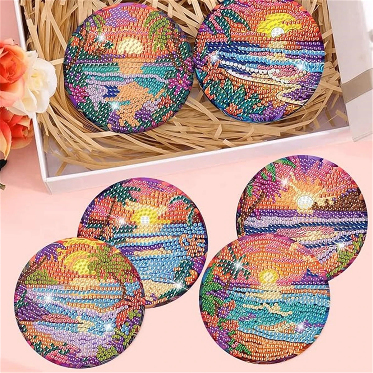 8 Buah/Set Set Tatakan Gelas B - Resin Art Coasters ulasan dan harga