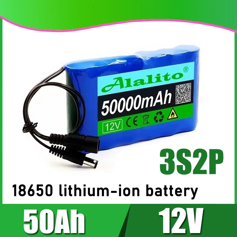 3S2P 12V 50Ah 18650 lithium-ion rechargeable battery with strong endurance and BMS protection board