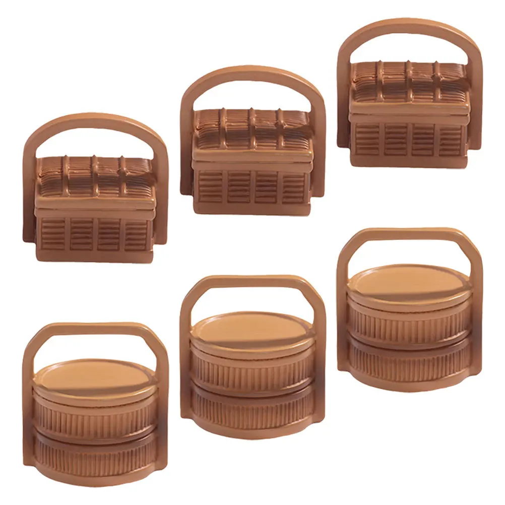 

6Pcs Resin Miniature Woven Baskets Simulation Bamboo Food Storage Tiny Decorative Accessories Micro Landscape Baskets