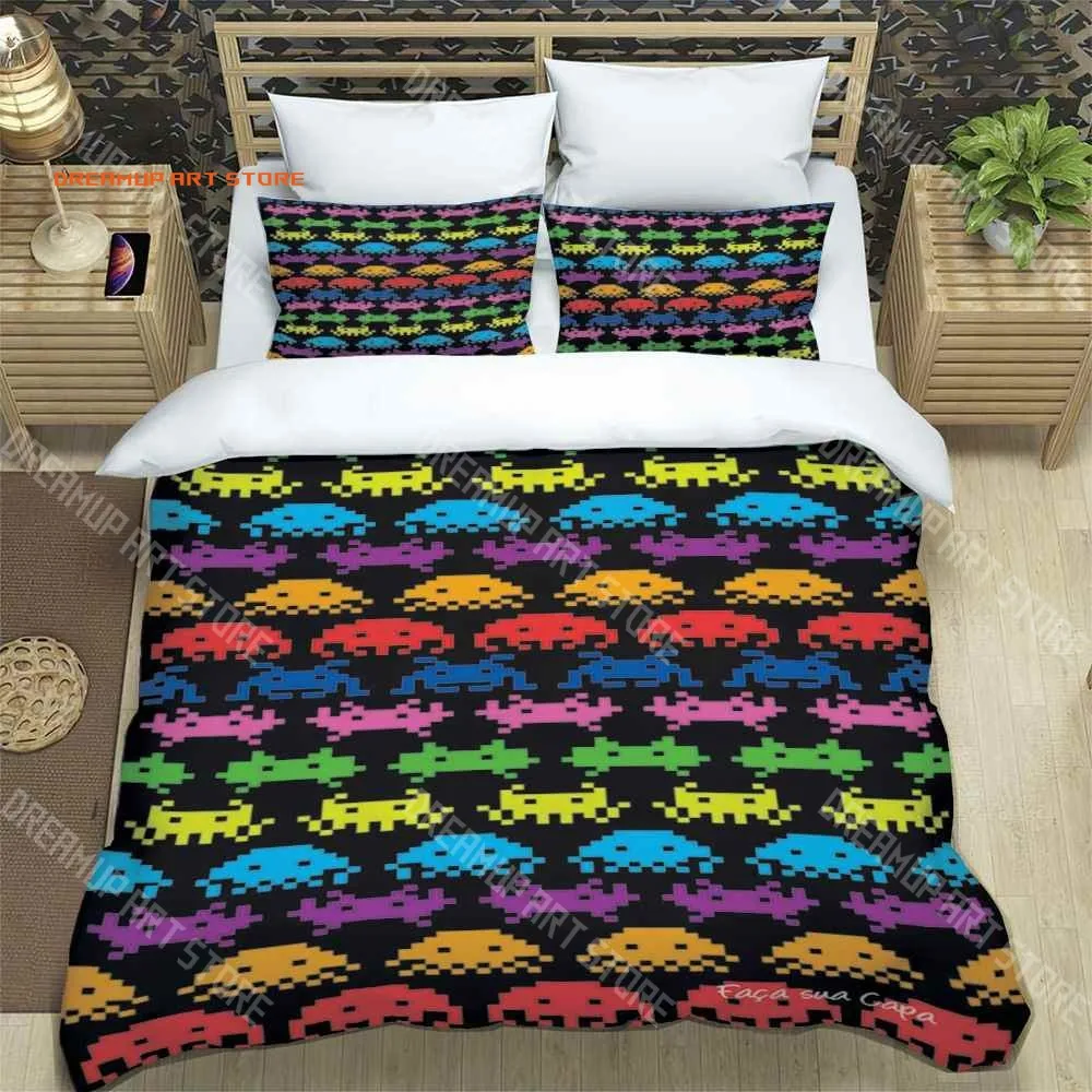 2026 Creative Switch Game Trendy Print Three-piece Set Suitable For Kids Or Adults Quilt Cover Pillowcase Bedding Set Birthday G