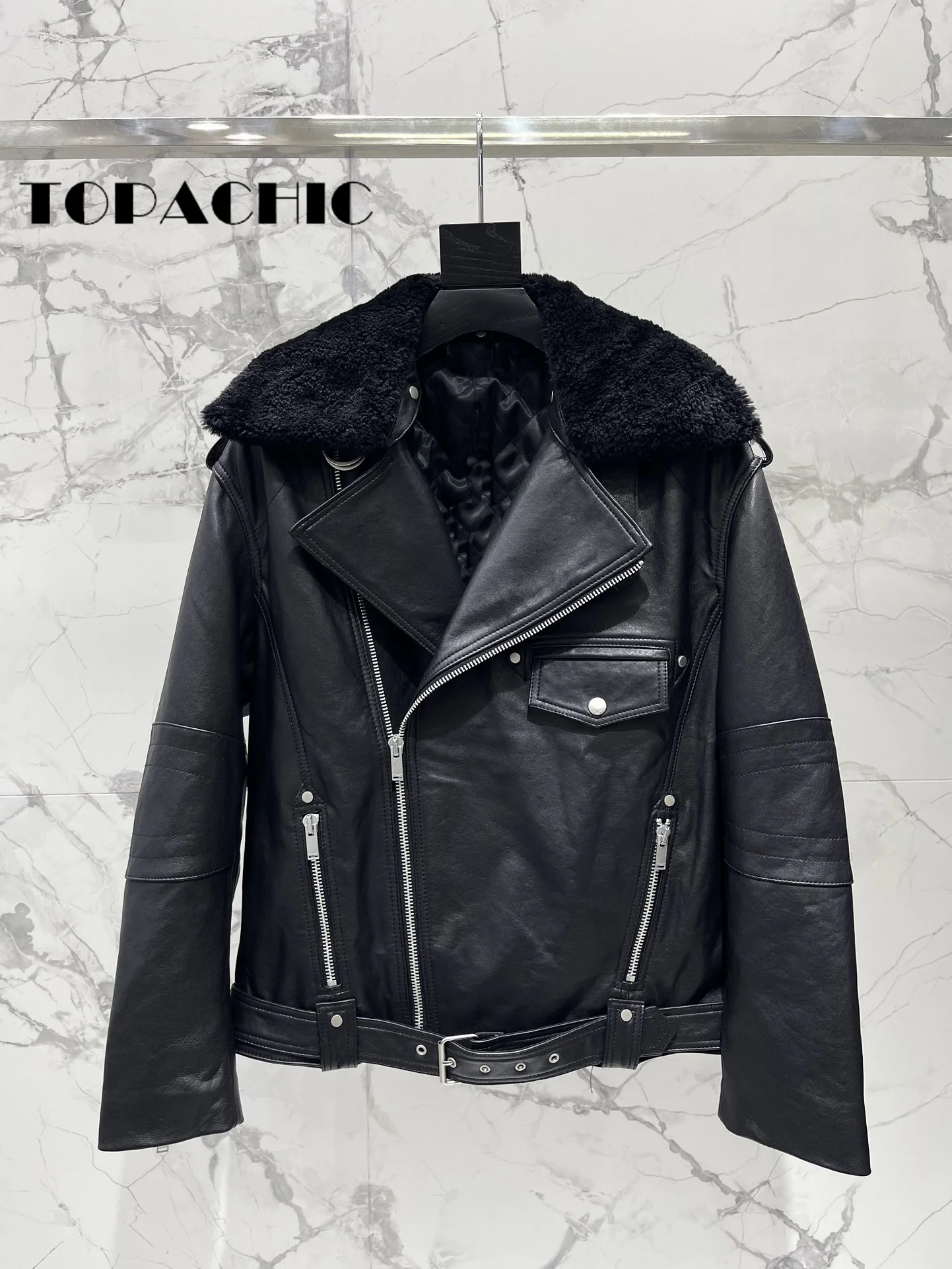 11.7 TOPACHIC-Women Clothes 2024 Autumn Winter New Keep Warm Fur Turn-down Collar Jacket Loose Casual Zipper Sheepskin Coat