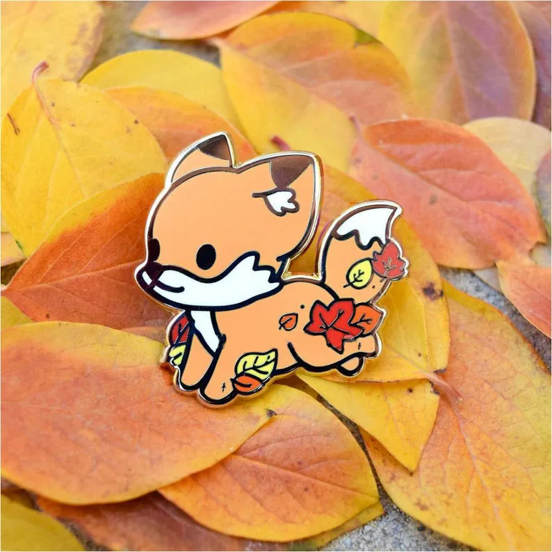 Autumn Fox Creative Pop Enamel Pin Lapel Badges Brooch Funny Fashion Jewelry