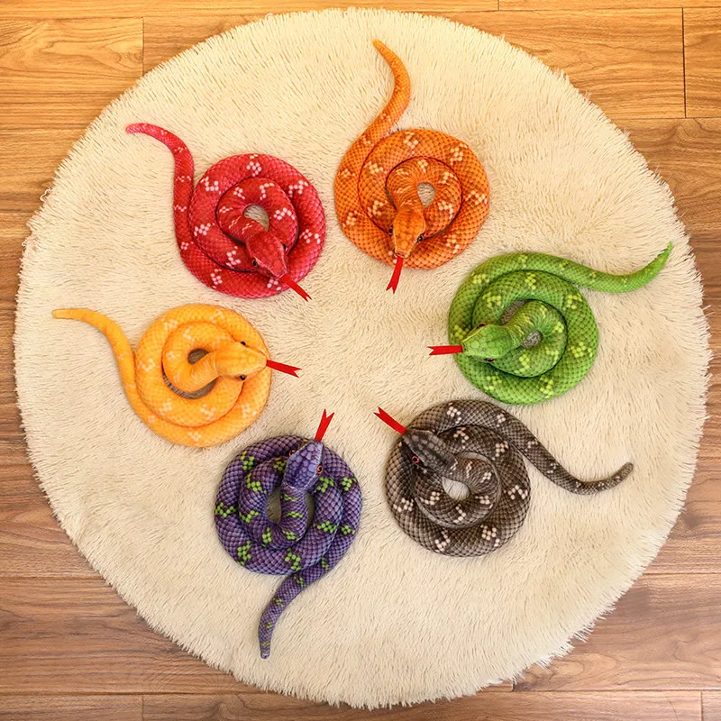 Juguete de peluche de serpiente en espiral de colores simulados, almohada larga suave de Pitón, Juguetes Divertidos de broma, 120CM