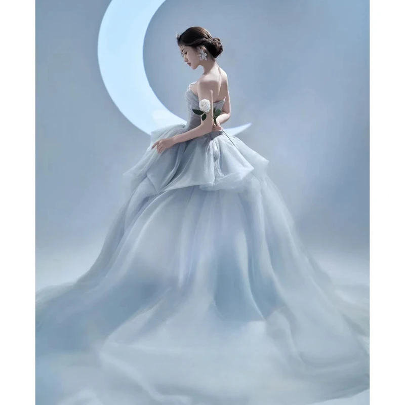 

Синее женское сексуальное бальное платье без бретелек, свадебные платья, элегантное синее простое платье Vestidos, новинка 2025, платье невесты со шлейфом по индивидуальному заказу