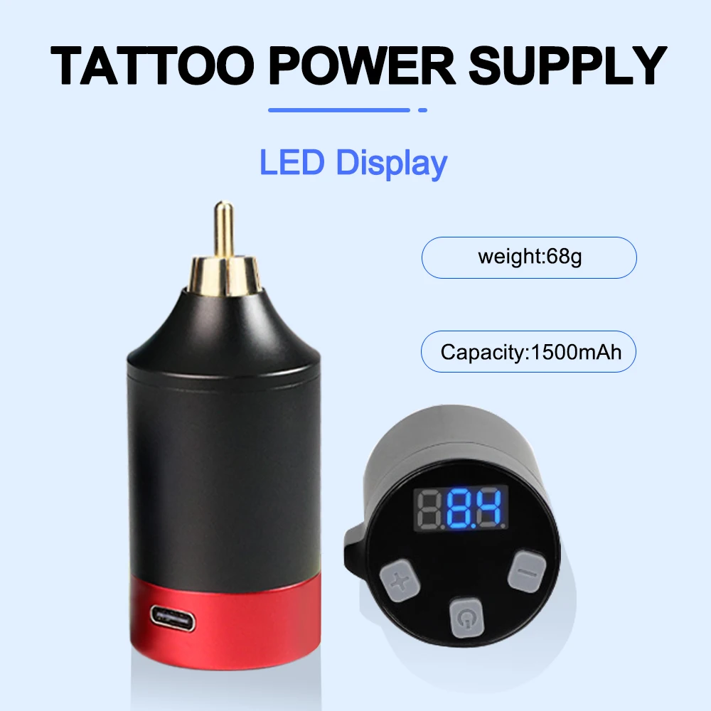 

Блок питания для татуировки 1500 мАч, беспроводная батарея для татуировки, интерфейс RCA со светодиодным цифровым дисплеем для роторной ручки для татуировки, принадлежности для татуировки