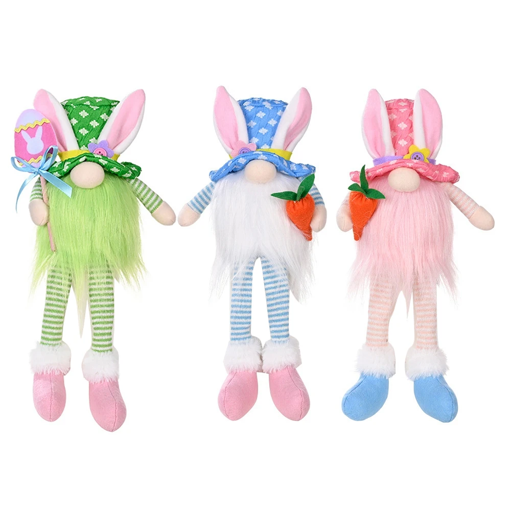 Long Legs Easter Rudolf Gnome Elf Bunny LED Light Luminous Rabbit Faceless Doll Gift Kids DIY Happy Easter Party