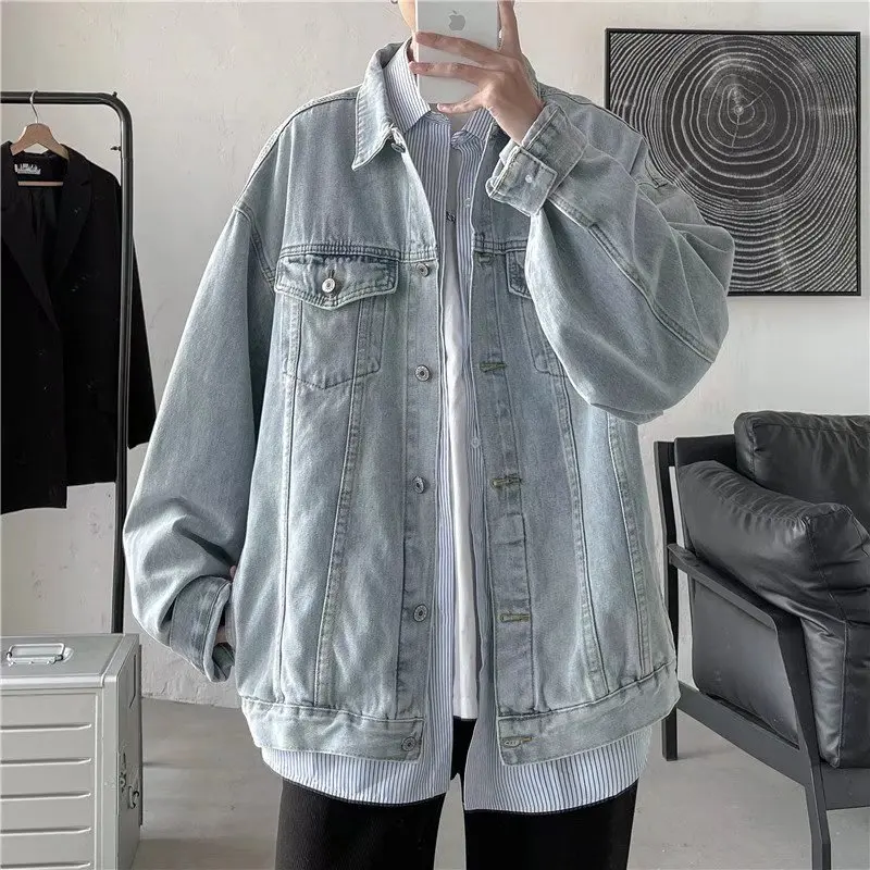 

2022Cotton Denim Jacket Men Casual Solid Color Lapel Single Breasted Jeans Jacket Men Outwear Bomber Streetwear Windbreaker Coat